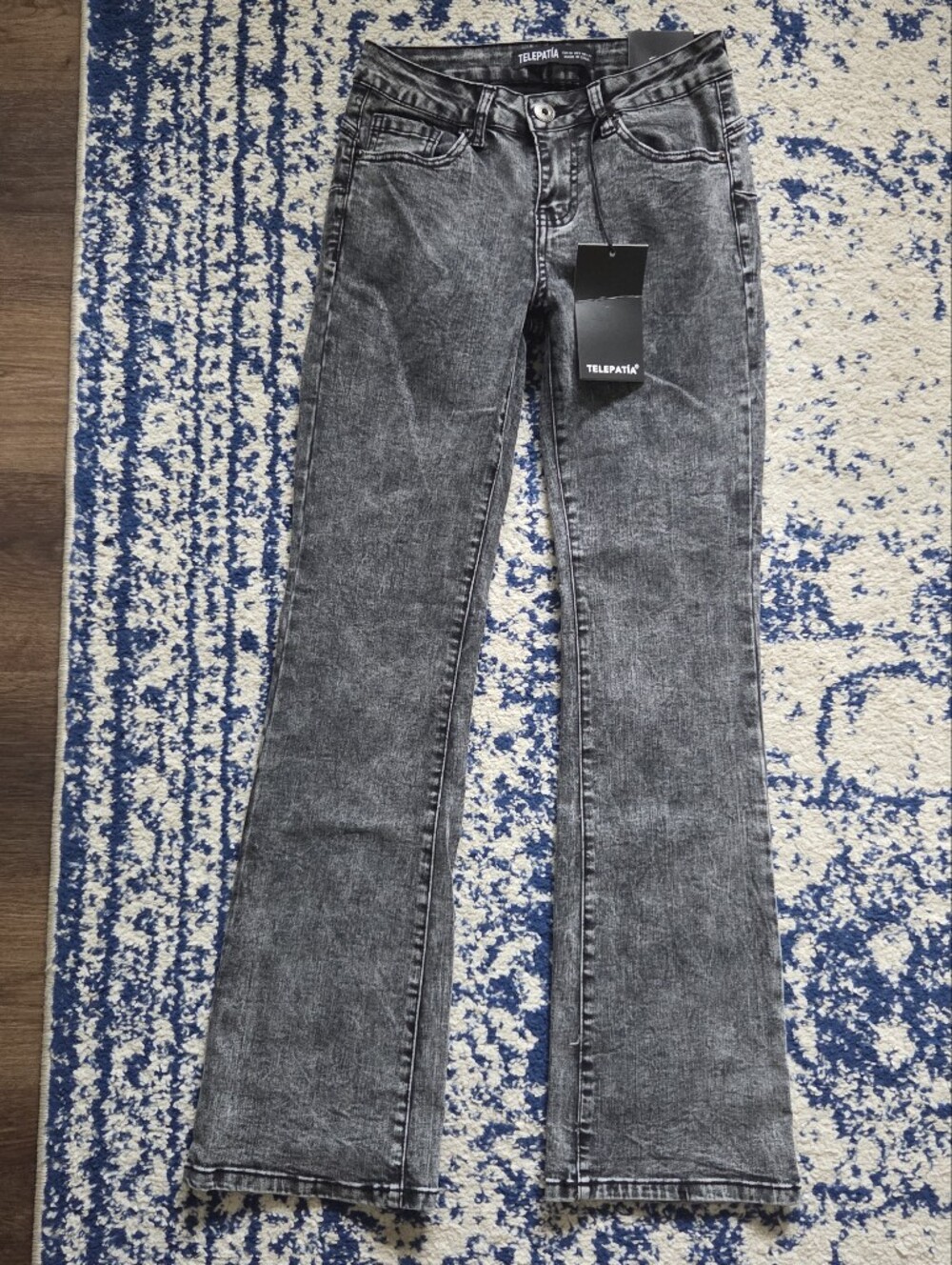 Telepatia Black Acid-Wash Jeans with Slight Flare